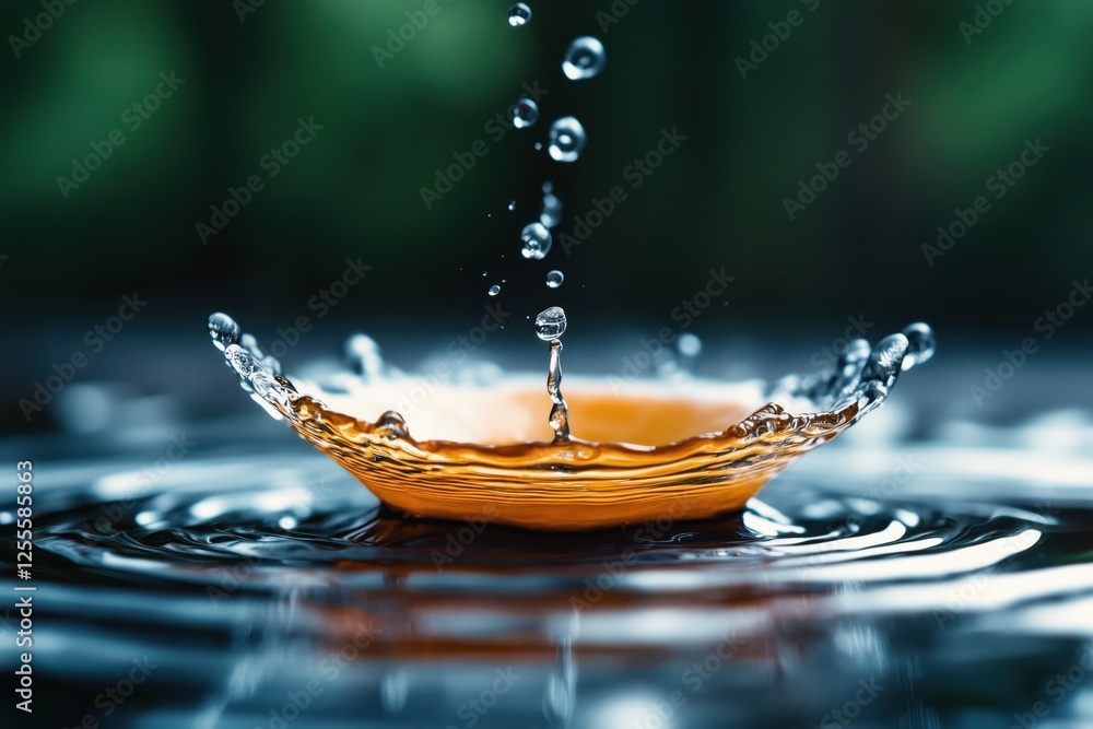 Aufkleber droplets create ripples in water as an orange object splashes and forms a crown shape