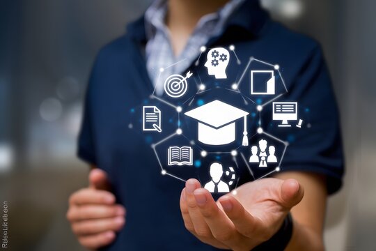 Online Education Graduation Concept Digital Learning Modern Technology Student Success Academic Achievement Elearning Progress Knowledge Skills Future Development Higher Education Graduation Cap data 