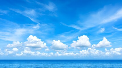 Fototapeta premium Serene Blue Ocean with Fluffy White Clouds and Bright Sky