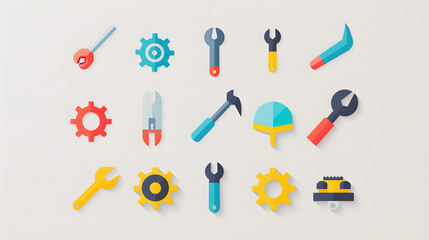 Obraz premium Quick Fix Icons - Minimalist, Colorful Representation of Repair and Solutions for User Interfaces