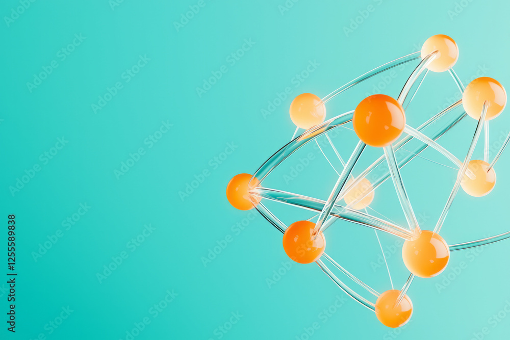 Aufkleber a transparent, glass-like atom model with reflective orbits and softly glowing spheres hovering at