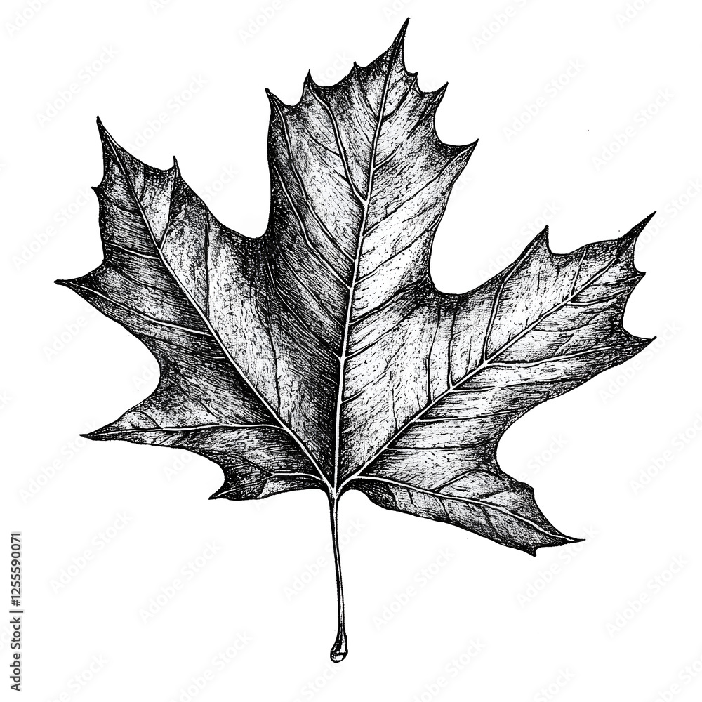 Poster artistic monochrome sketch of a maple leaf with complex edges