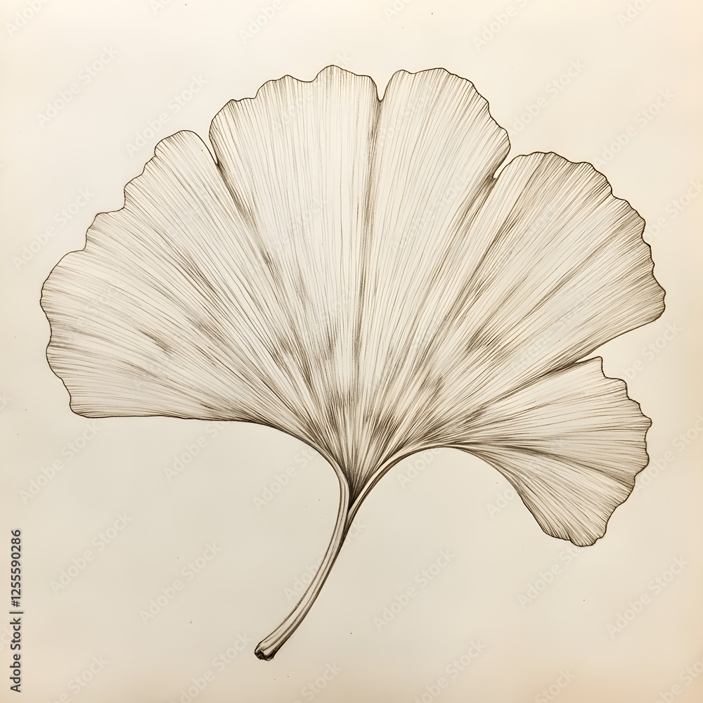 Poster artistic rendering of a ginkgo leaf's distinct fan structure