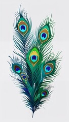 Obraz premium Peacock Feathers in Bold and Decorative Strokes on plain white background