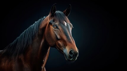 Obraz premium Majestic Brown Horse Portrait with Dark Background and Soft Light