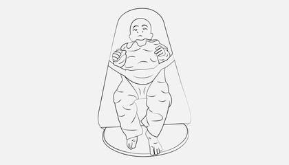 Baby Bouncer Chair, with Baby. Special design where you can comfortably place and rock a child. Baby Bouncer Chair line drawing.