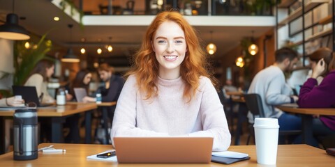 Smiling professional woman working in a collaborative office environment