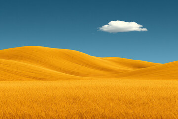 Fototapeta premium A vast expanse of golden fields rolling into gentle hills, each blade of grass swaying softly in a