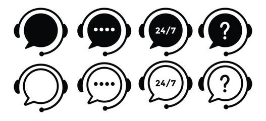 Support service. Customer support, assistance, technical support, customer service, call center, hotline, operator, staff, agent, service icon. Call center symbols. Service concept symbols