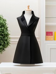 Elegant black dress on mannequin in stylish boutique interior
