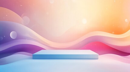 A minimalist abstract podium with floating elements and a clean, neutral background