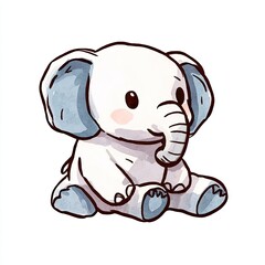 Obraz premium Adorable Baby Elephant Illustration Watercolor Style Cartoon Animal