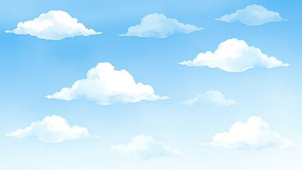 Serene Blue Sky with Fluffy White Clouds Peaceful Nature Background Image