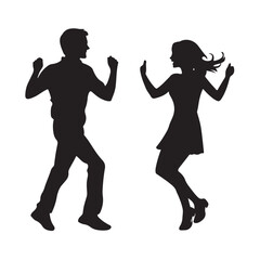 Silhouette of a Man and Woman Dancing and Celebrating -Vector Illustration