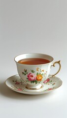 Obraz premium Vintage Teacup in Soft Realism on plain white background