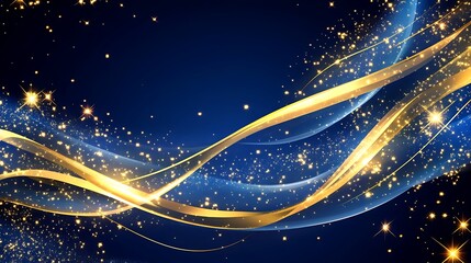 Obraz premium Golden Waves Sparkling Across a Dark Blue Night Sky