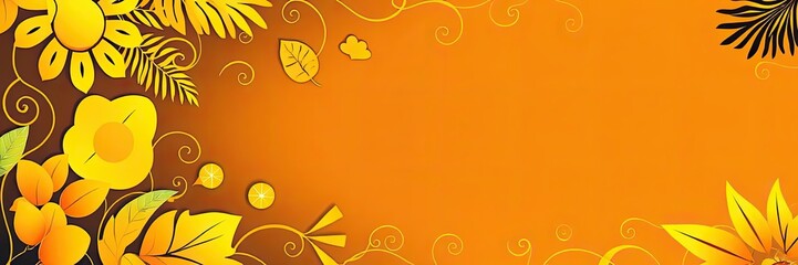 Autumnal Floral Banner Orange Yellow Flower Leaf Design