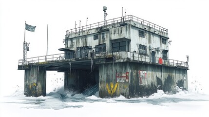 Abandoned maritime research station coastal waters photography urban decay aerial view exploration concept