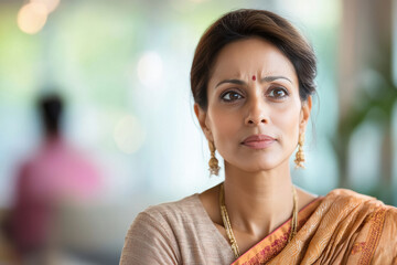 Indian middle age woman giving confused expression