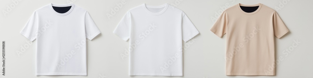 Poster three white t-shirts are displayed side by side. the shirts are all the same color and have no desig