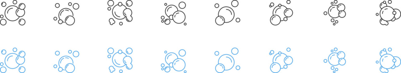 Carbonated drink and water linear bubbles icon set - champagne, soda and soap symbols