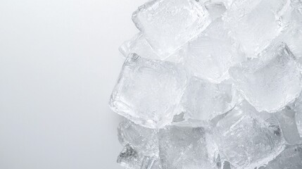 Ice cubes piled up on a light background.  Possible use Stock photo for drinks, recipes, or cold beverages