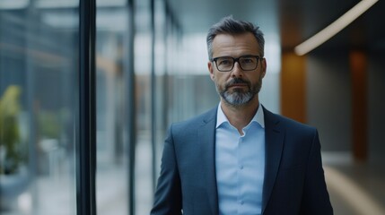 Fototapeta premium Confident businessman portrait in modern office environment with serious look