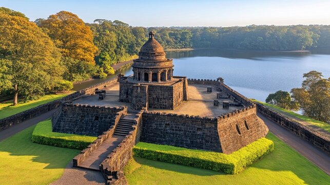 Historic monument exploration panhala fort scenic photography natural surroundings aerial view cultural heritage