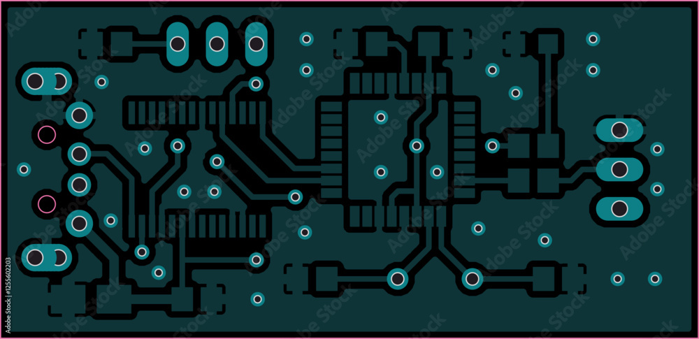 Poster tracing conductors of printed circuit board of electronic device. vector engineering drawing of pcb 