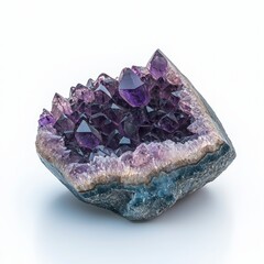 Vibrant Purple Amethyst Geode Cluster on White Background