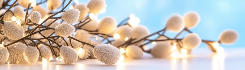 Experience streamlined efficiency with our cloud-based workflow automation system concept, depicted as the soft glow and delicate balance of pussy willow branches Visualize how this system nurtures