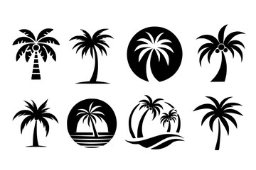 Obraz premium Set of palm tree silhouettes, clean vector