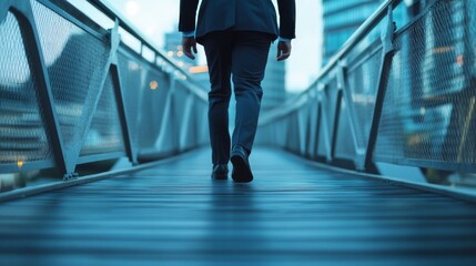 Obraz premium Modern Urban Bridge Walkway with Businessman