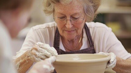 Senior Woman Concentrating on Pottery Creation