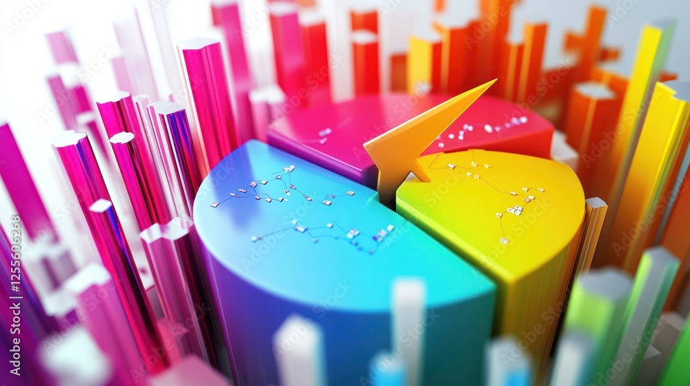 Aufkleber colorful 3d pie chart surrounded by vibrant vertical bars. possible use data visualization