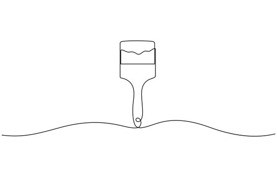 One continuous single drawing line art flat doodle painting with brush, one line drawing continuous design, vector illustration.
