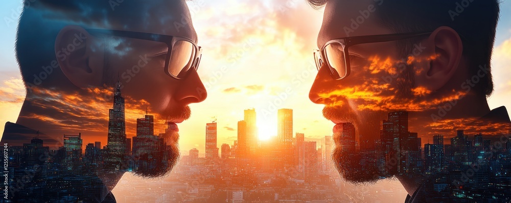 Poster visualize business success a captivating image featuring silhouetted professionals in an office sett