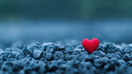 Fototapeta premium Red Heart on Stone Surface in Soft Focus with Natural Background