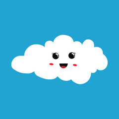 Vector illustration of cute cloud cartoon character with blue background, clip art of cloud