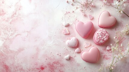 A sweet and romantic Valentine Day background with soft pink tones, hearts, and subtle floral designs for a loving atmosphere