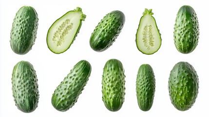 Assorted Green Cucumbers On White Background