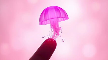 Pink Jellyfish on Finger Ocean Life Underwater Marine Animal Nature Photography