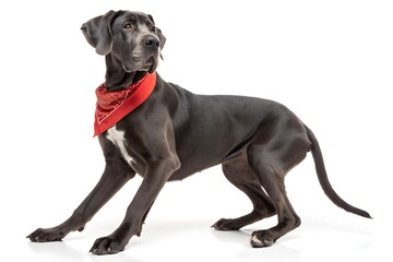 great dane dog wearing red bandana isolated on white background