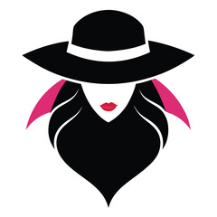Black ladies hat logo vector art illustration
