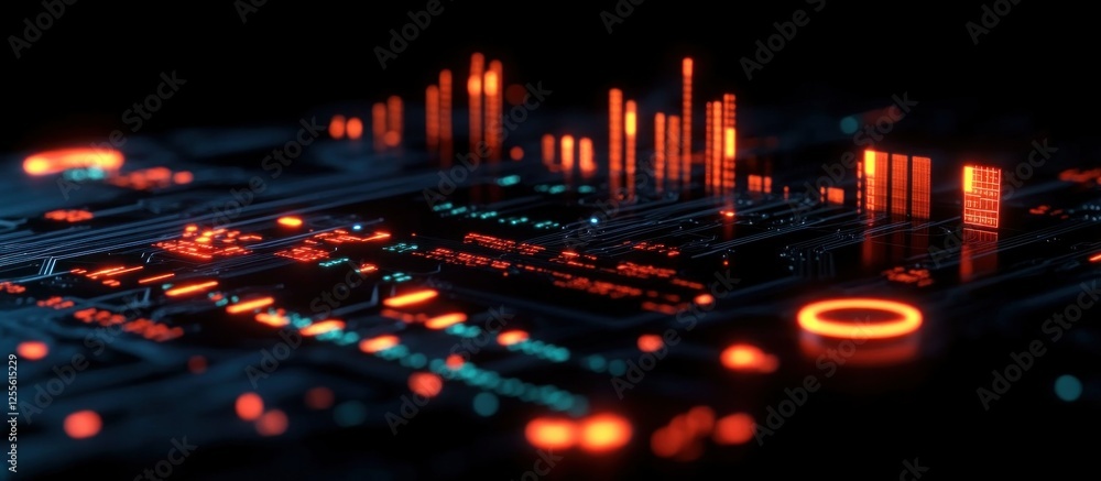Poster futuristic abstract technology background with neon elements and patterns