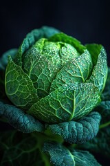Obraz premium Fresh dewy cabbage with water droplets on leaves