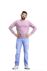 Man, on a white background, full-length, hands on hips
