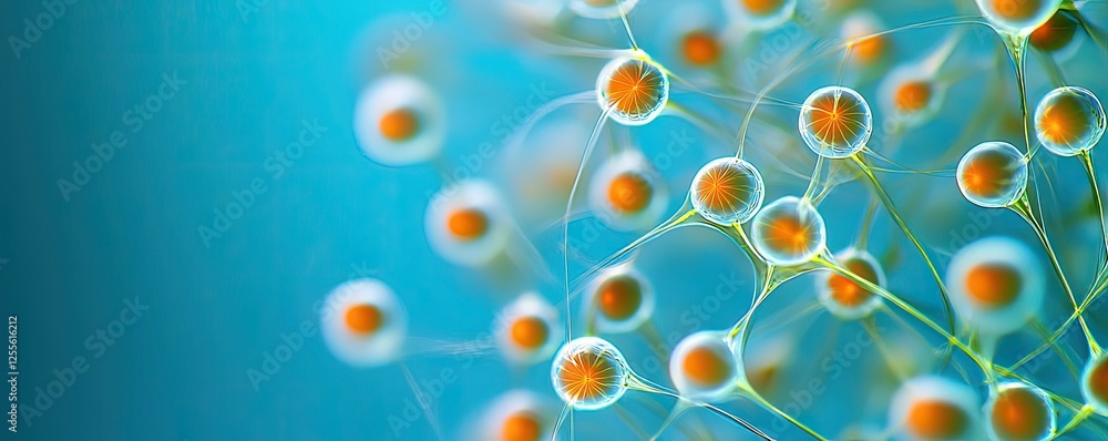 Poster marine life microscopic idea. a close-up view of microscopic cells showcasing vibrant structures and