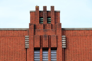 Amsterdam School Style Church Facade Detail in Amsterdam, Baarsjes Neighborhood, Netherlands