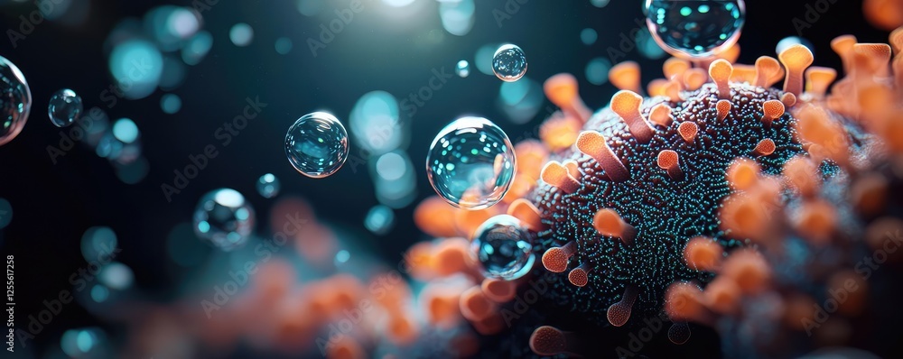 Aufkleber coral reefs microscopic concept. colorful microscopic view of cells in a biological environment with